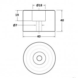 Cylindrical Bumper 40D x 40H  Technical Drawing