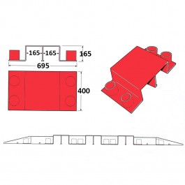 Heavy Duty Cable Cover Bridge Red 370L x 400W x 190H  Technical Drawing