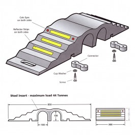 Hose Ramp With Metal Insert 850L x 300W x 125H  Technical Drawing