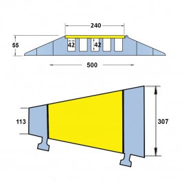 Left Corner Cable Protector 310L x 500W x 55H (5 Channels, 42mm x 42mm, 18 Tonnes) Technical Drawing