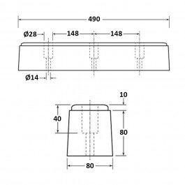 Rectangular Dock Bumper TPX 490L x 80W x 90H Technical Drawing