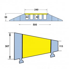 Right Corner Cable Protector 310L x 500W x 55H (5 Channels, 42mm x 42mm, 18 Tonnes) Technical Drawing