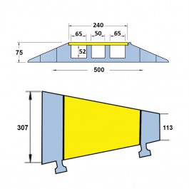 Right Corner Cable Protector 310L x 500W x 75H (3 Channels, 65mm x 65mm, 20 Tonnes) Technical Drawing