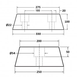 Trapezium Dock Bumper 2 Fixings NRSBR 330L x 250W x 100H Technical Drawing